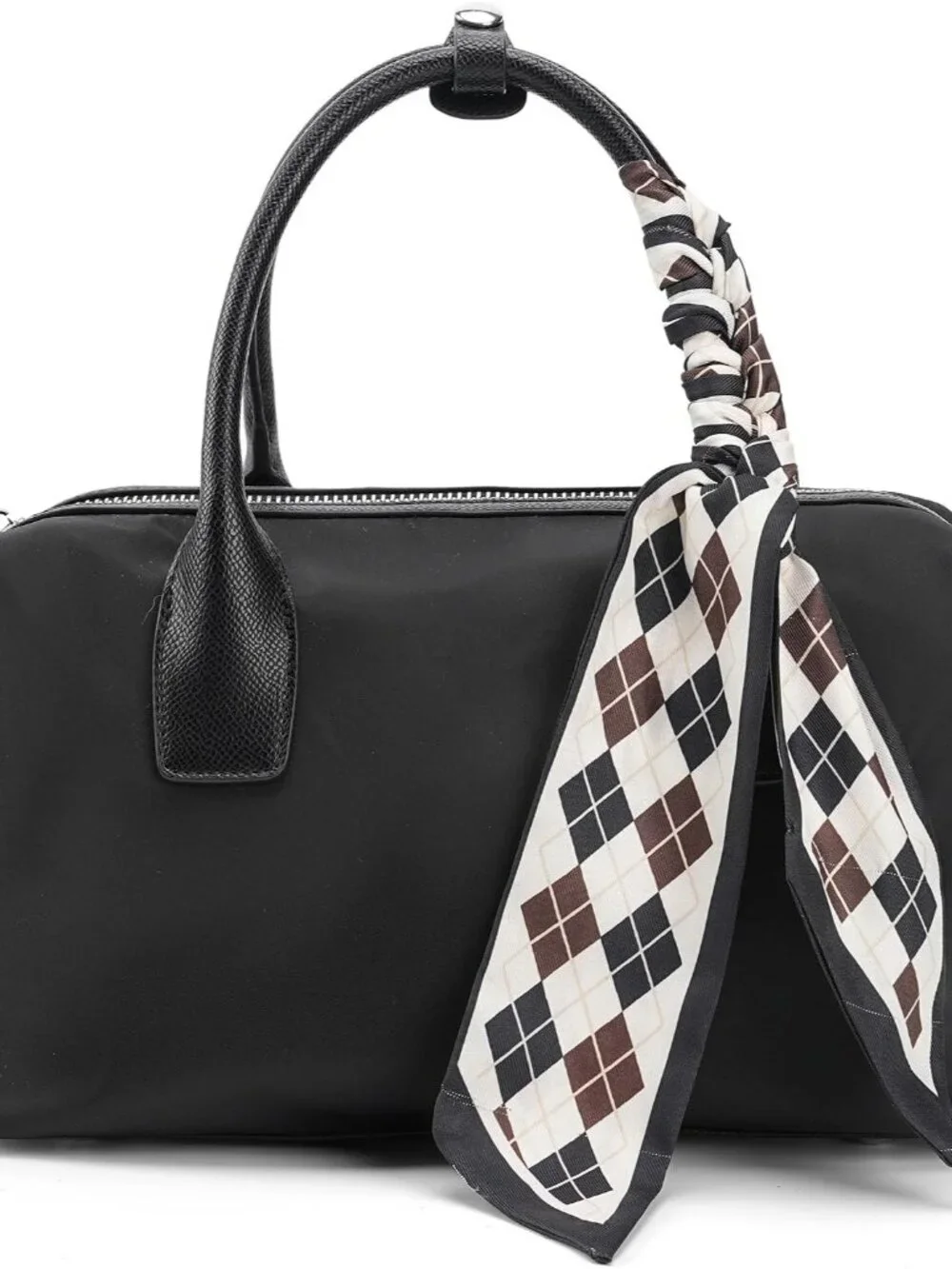 Women's Mini Bowling Bag Satchel, Vegan Leather & Nylon Top Handle Crossbody Pur - Picture 1 of 5